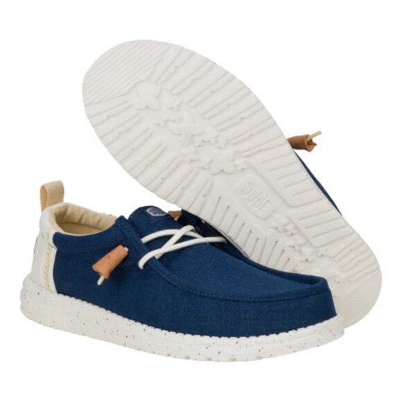NEW Hey Dude Youth Wally Summer Linen Sargasso Blue/White